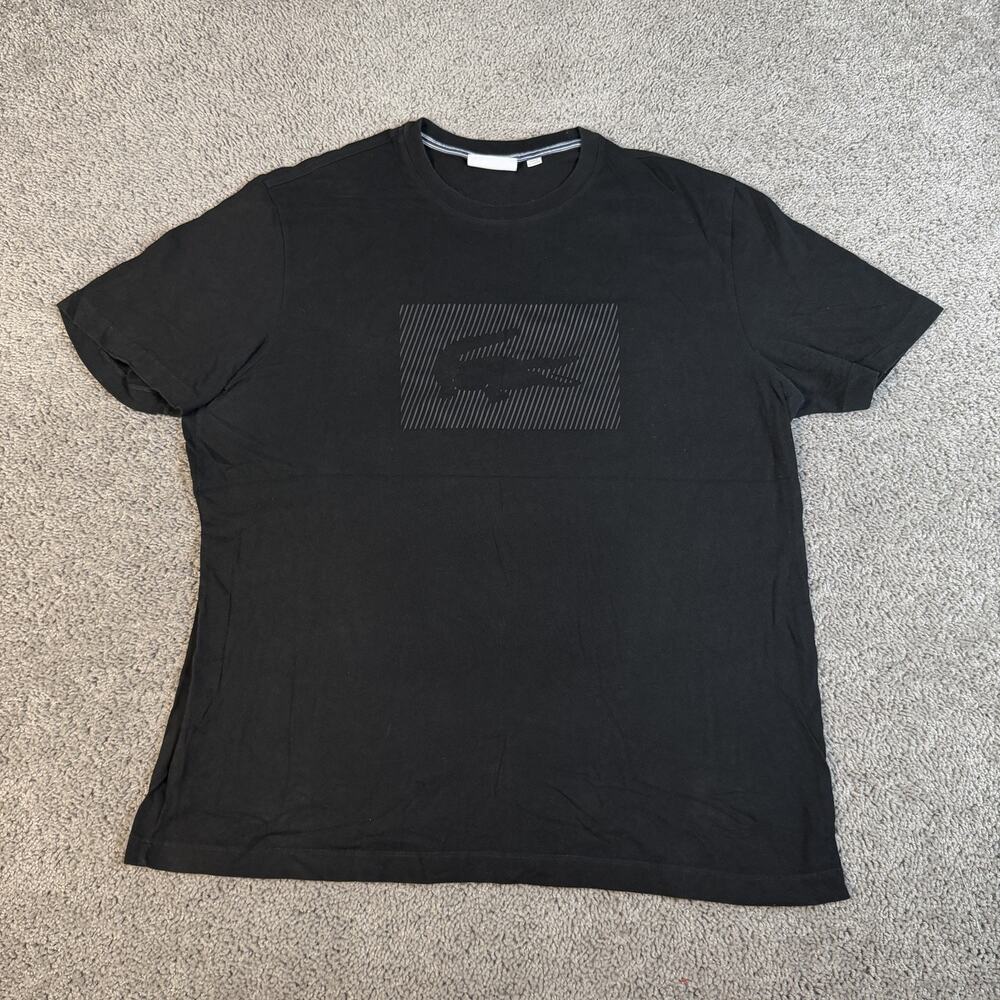 Lacoste Shirt Mens XL Black Logo Graphic Crew Neck Cotton Regular Fit